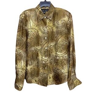 Linda Allard Ellen Tracy Silk Metallic Blend Semi-Sheer Blouse Top‎ Size 12